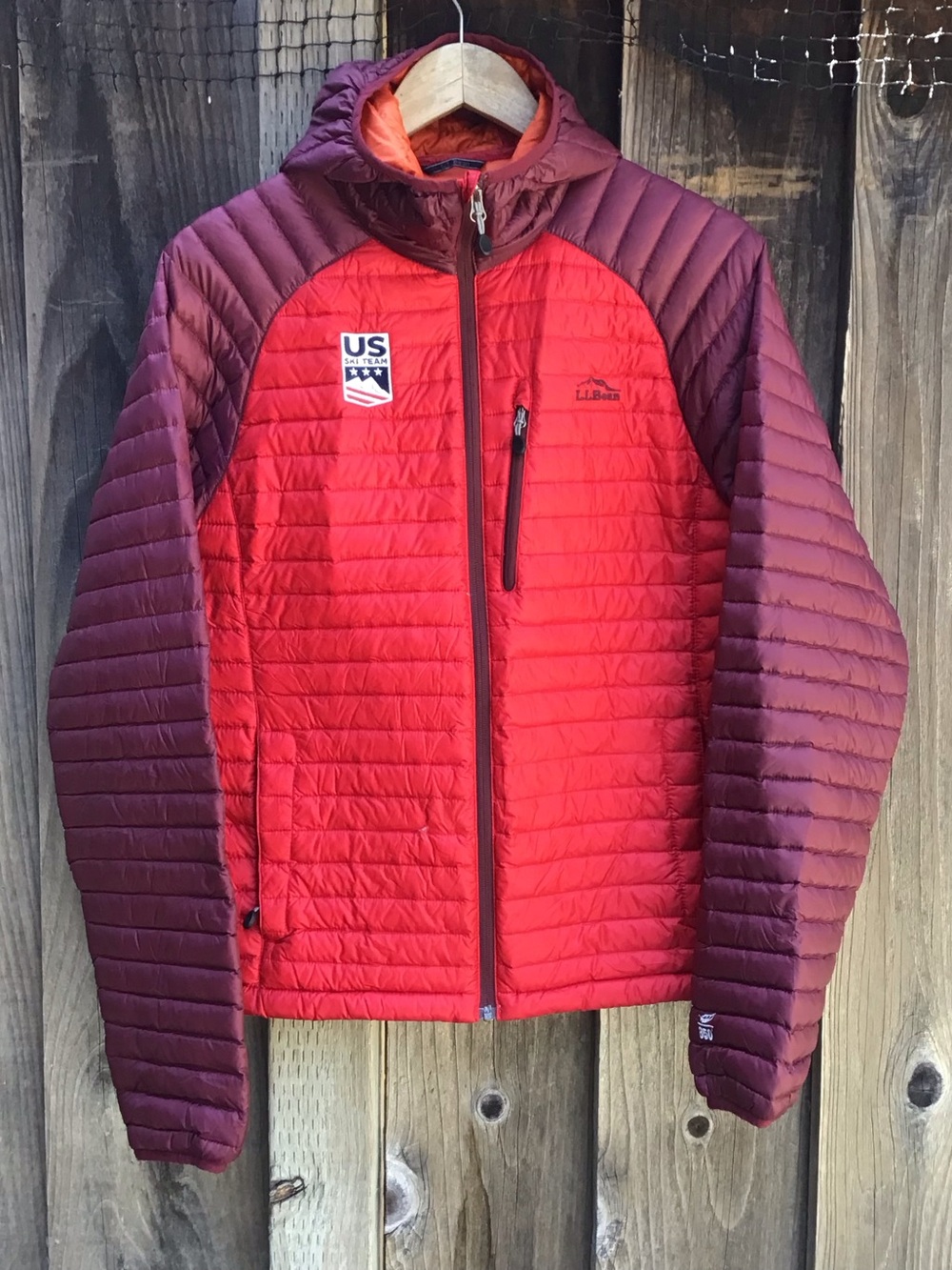 L.L.Bean DownTek 850 US Ski Team Hooded Down Jacket Adult Small Medium Red